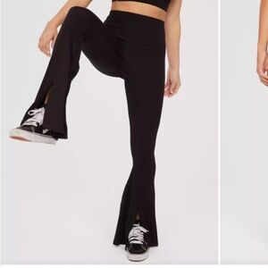 Offline by Aerie Real Me Xtra Black High-Waisted Slit Flare Leggings